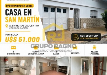 vendo casa de dos dormitorios con cochera  y terraza en san martin con escritura calle colombres y federico bransen 